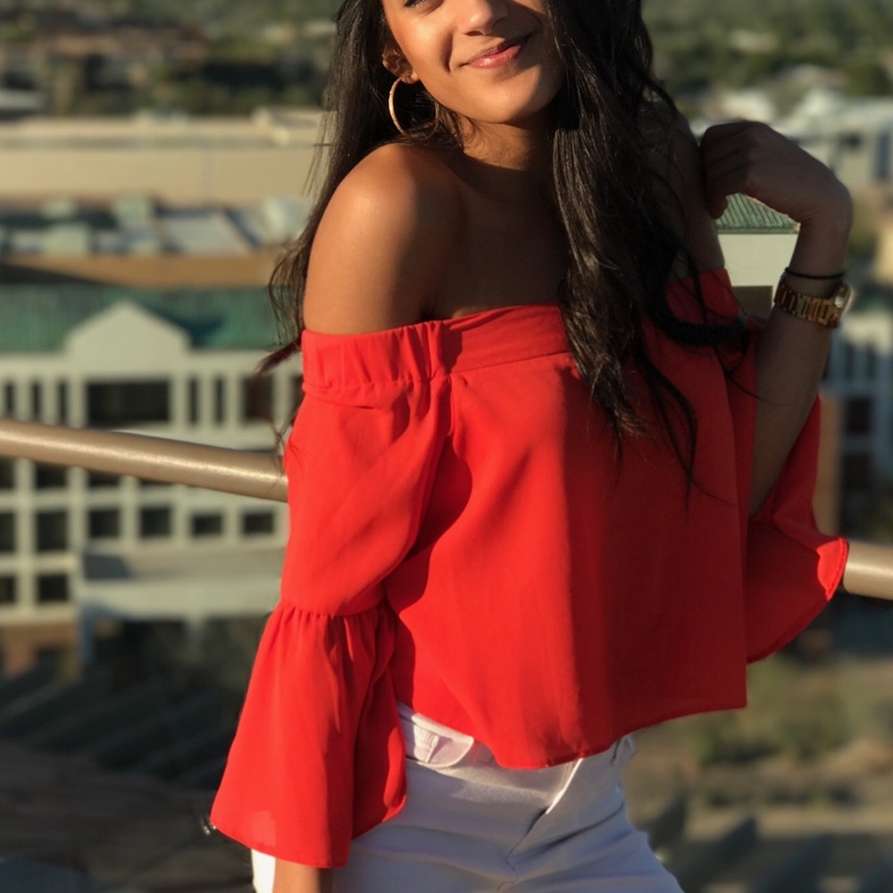 ASOS Off the Shoulder Red Crop Top